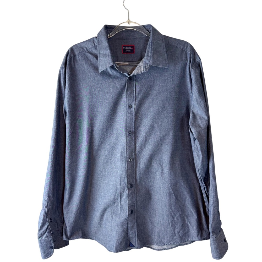 UNTUCKit Men's Barbera Blue Chambray Long Sleeve Button Up Shirt‎ XL